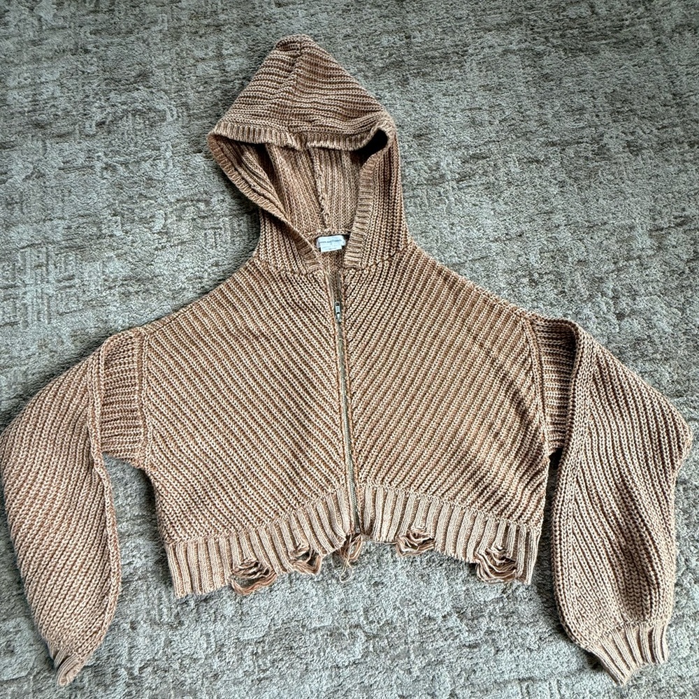 Lovers + Friends Tan Hooded Cardigan